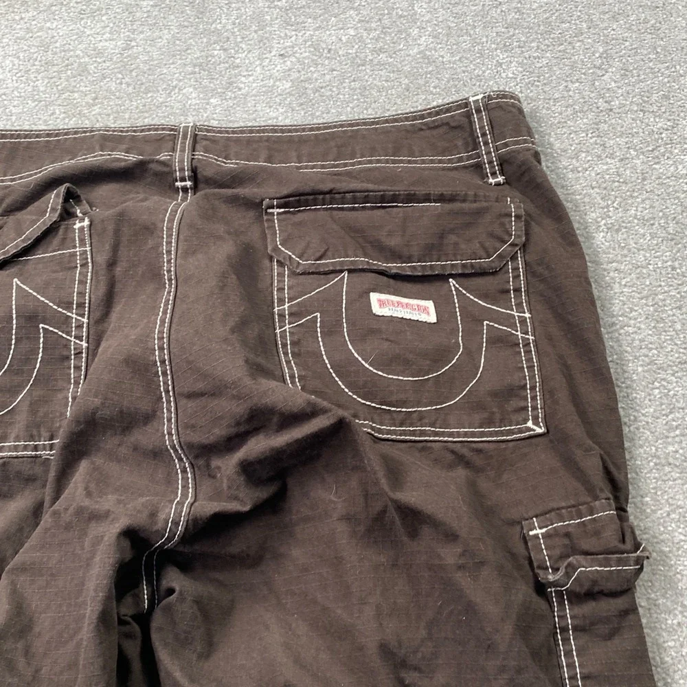True Religion Cargo Pants Mens 34 Brown Ripstop Contrast Stitch Straight Leg
